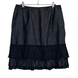 Eileen Fisher Silk Taffeta Skirt Black Womens Small (W30) Tiered Ruffle Black